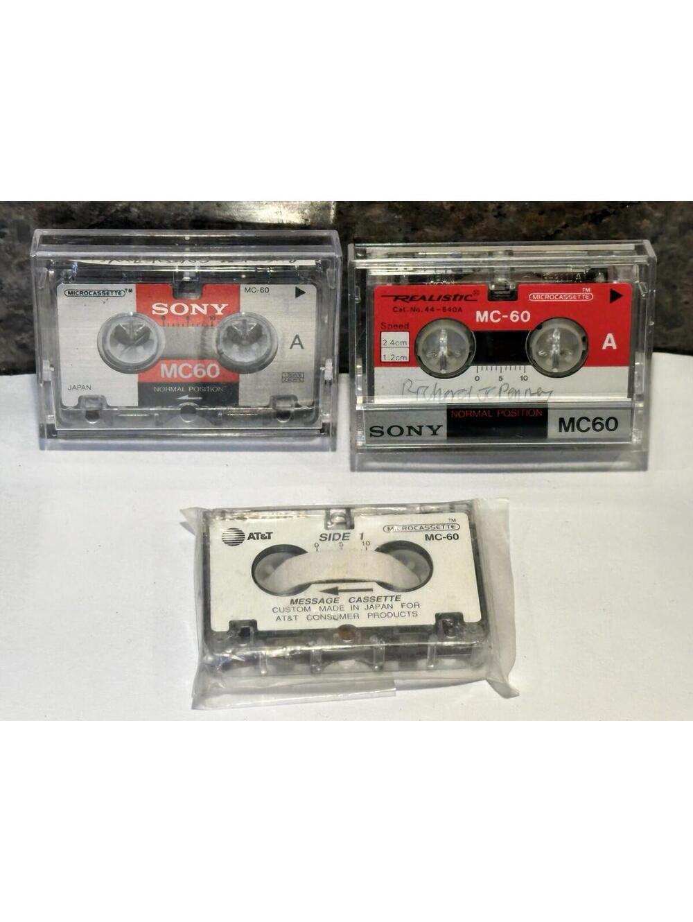Vintage Microcassette Lot of 3 Sony Realistic MC-60 AT&T Message Cassette Japan